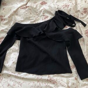 BCBG asymmetrical one shoulder top with tie neck, size XS
